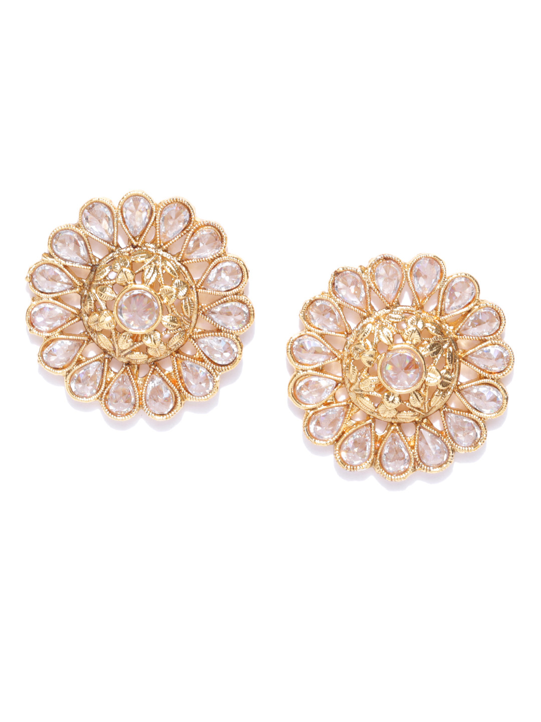 YouBella Gold-Plated Stone-Studded Circular Oversized Studs